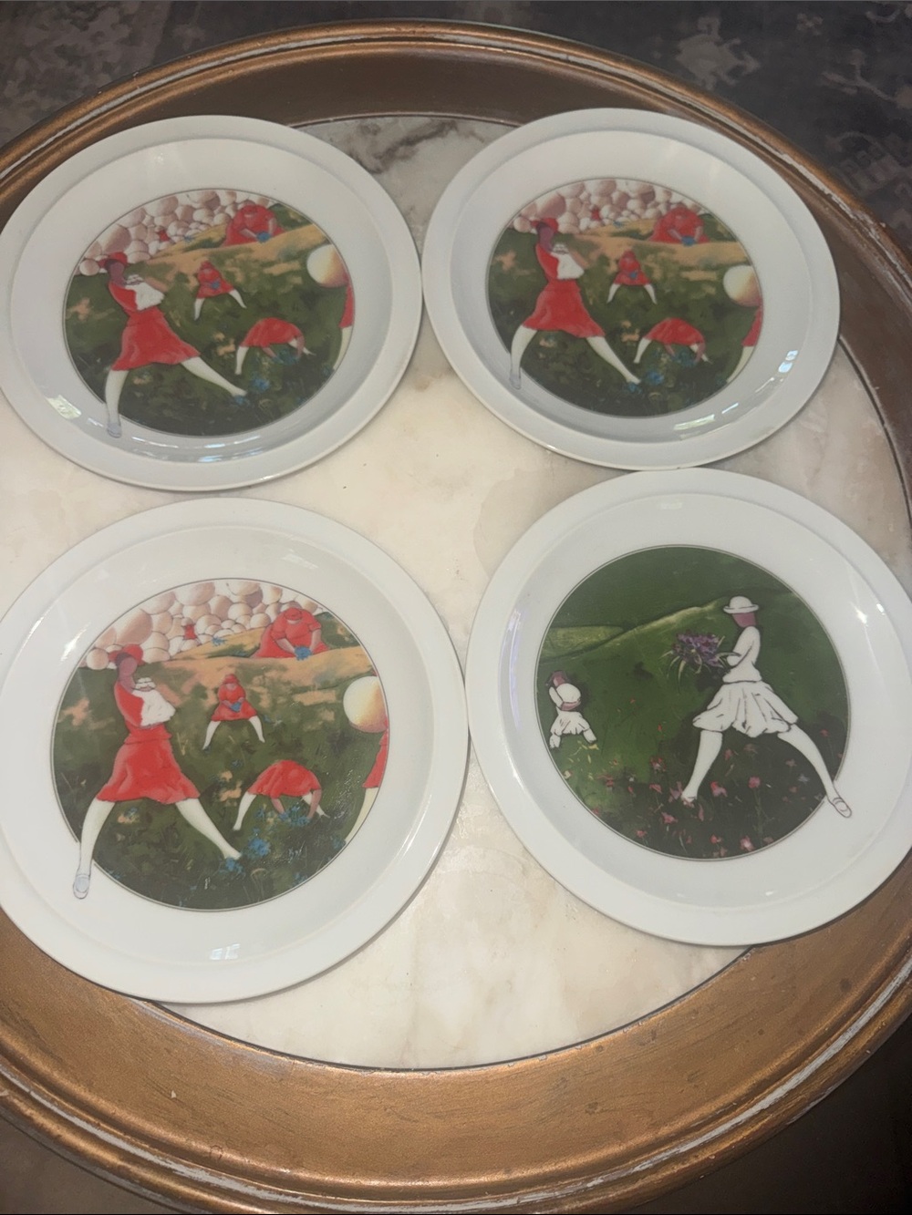 Vintage set of 4 girls Samfaolo Toscany collection decorative Ceramic Plates -